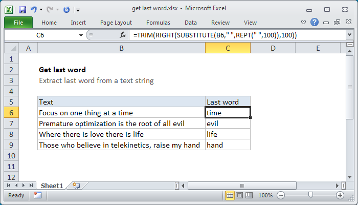 Excel Formula Get Last Word Exceljet 9005